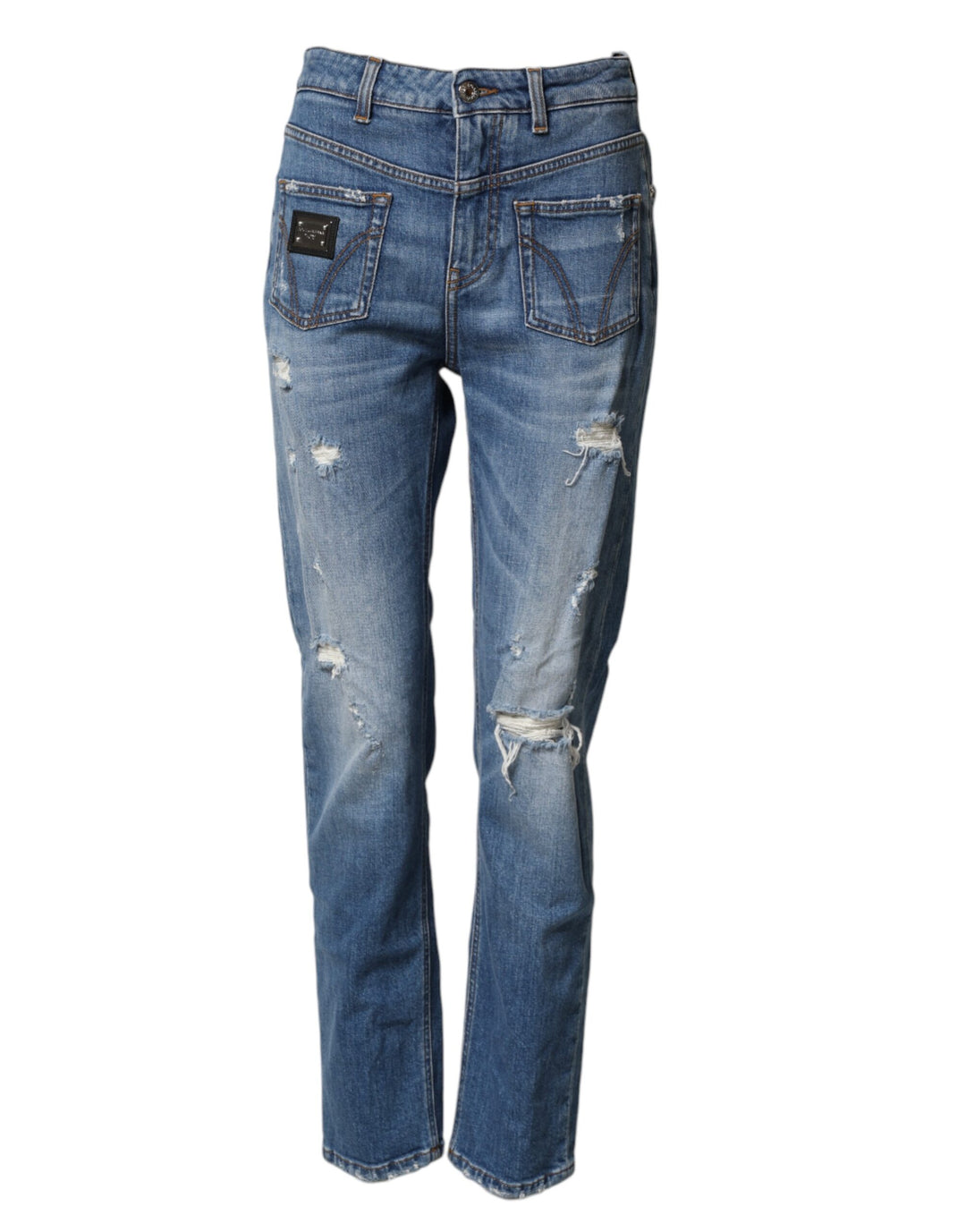 Dolce & Gabbana Blue Distressed Washed Cotton Denim Jeans by Dolce & Gabbana outlet now on sale