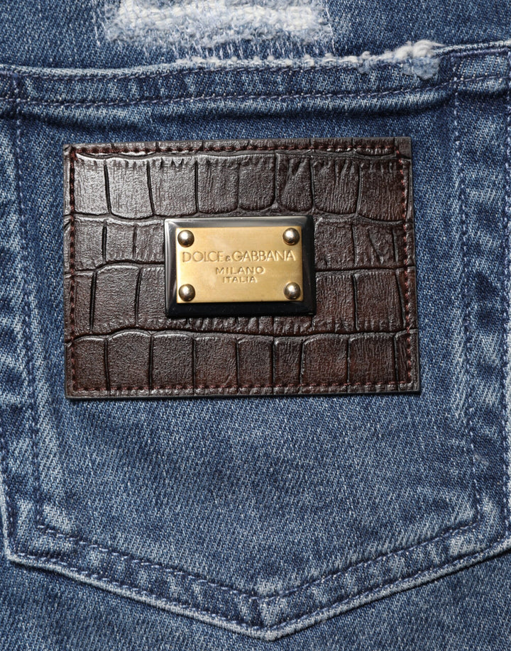 Dolce & Gabbana Blue Distressed Washed Logo GRACE Denim Jeans by Dolce & Gabbana outlet now on sale