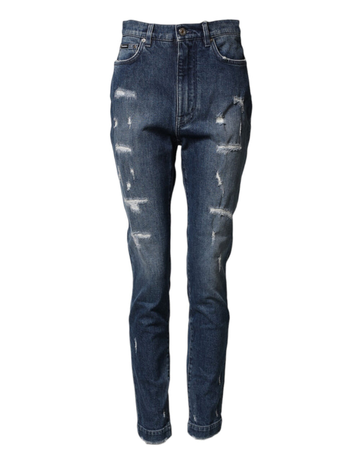 Dolce & Gabbana Blue Distressed Washed Logo GRACE Denim Jeans by Dolce & Gabbana outlet now on sale