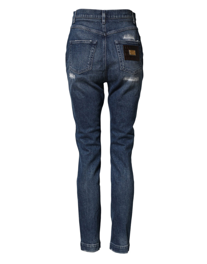 Dolce & Gabbana Blue Distressed Washed Logo GRACE Denim Jeans by Dolce & Gabbana outlet now on sale