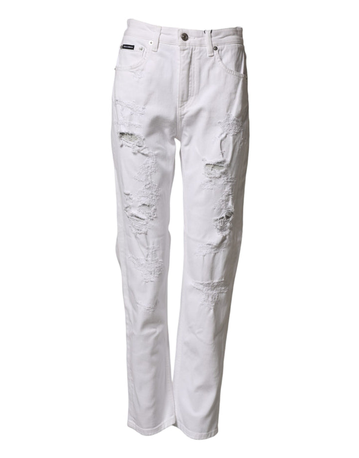 Dolce & Gabbana White Distressed Cotton BOYFRIEND Denim Jeans by Dolce & Gabbana outlet now on sale