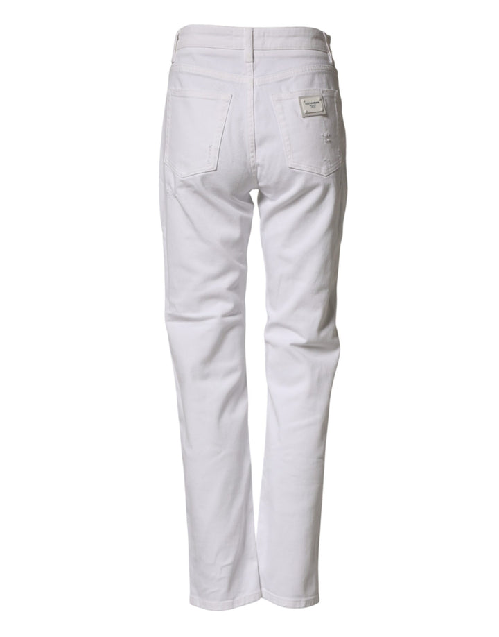 Dolce & Gabbana White Distressed Cotton BOYFRIEND Denim Jeans by Dolce & Gabbana outlet now on sale
