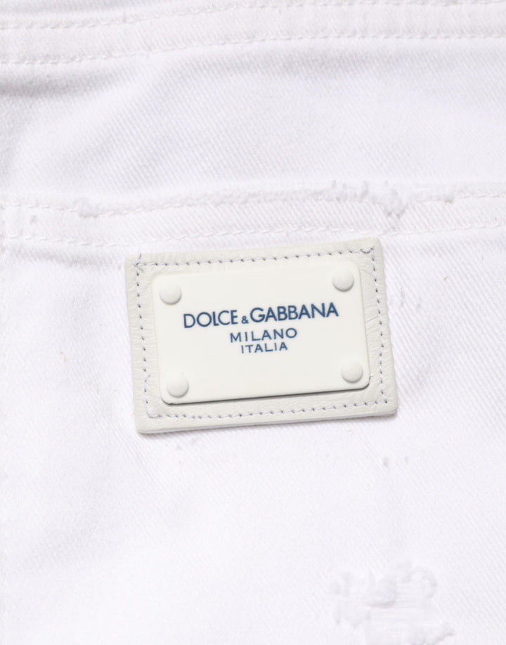 Dolce & Gabbana White Distressed Cotton BOYFRIEND Denim Jeans by Dolce & Gabbana outlet now on sale