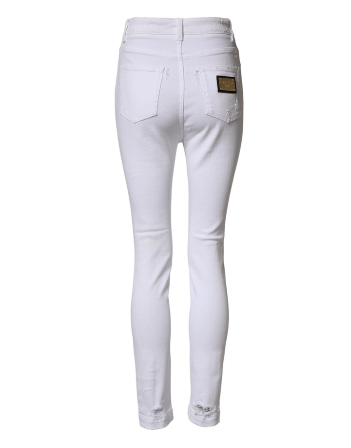 Dolce & Gabbana White Distressed High Waist Denim Jeans by Dolce & Gabbana outlet now on sale