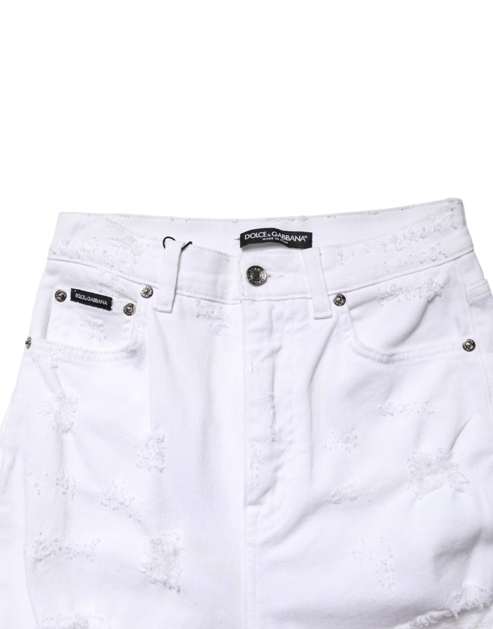 Dolce & Gabbana White Distressed High Waist Denim Jeans by Dolce & Gabbana outlet now on sale