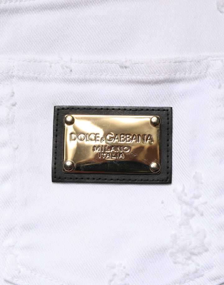Dolce & Gabbana White Distressed High Waist Denim Jeans by Dolce & Gabbana outlet now on sale