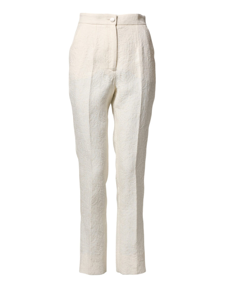 Dolce &amp; Gabbana Sample Sale Dolce &amp; Gabbana White Cotton Floral Brocade Dress Pants - | Designer outlet