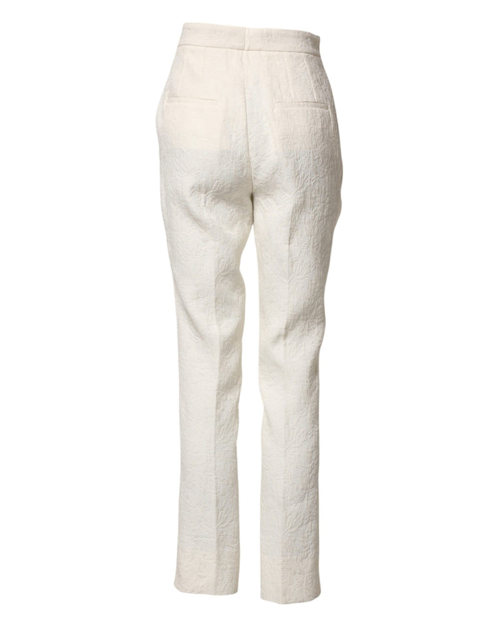 Dolce &amp; Gabbana Sample Sale Dolce &amp; Gabbana White Cotton Floral Brocade Dress Pants - | Designer outlet