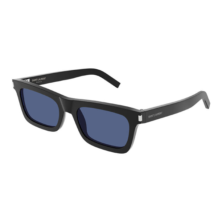 Saint Laurent Sunglasses Rectangle Full Rim, Shiny Black Frame and Solid Blue Lens SL461BETTY009