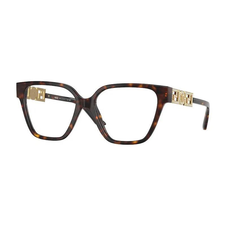 Versace Eyeglasses Geometric Full Rim, Havana Frame And Clear Demo Lenses Lens Ve3358B108