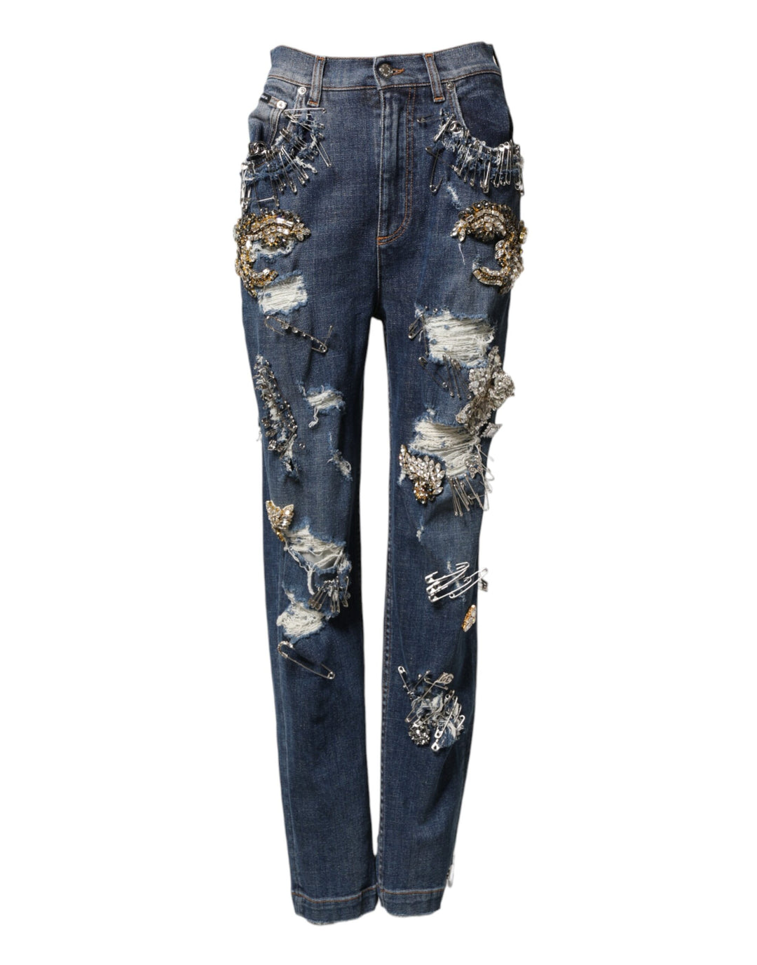 Dolce & Gabbana Blue Cotton Rhinestone Embellish Denim Jeans by Dolce & Gabbana outlet now on sale