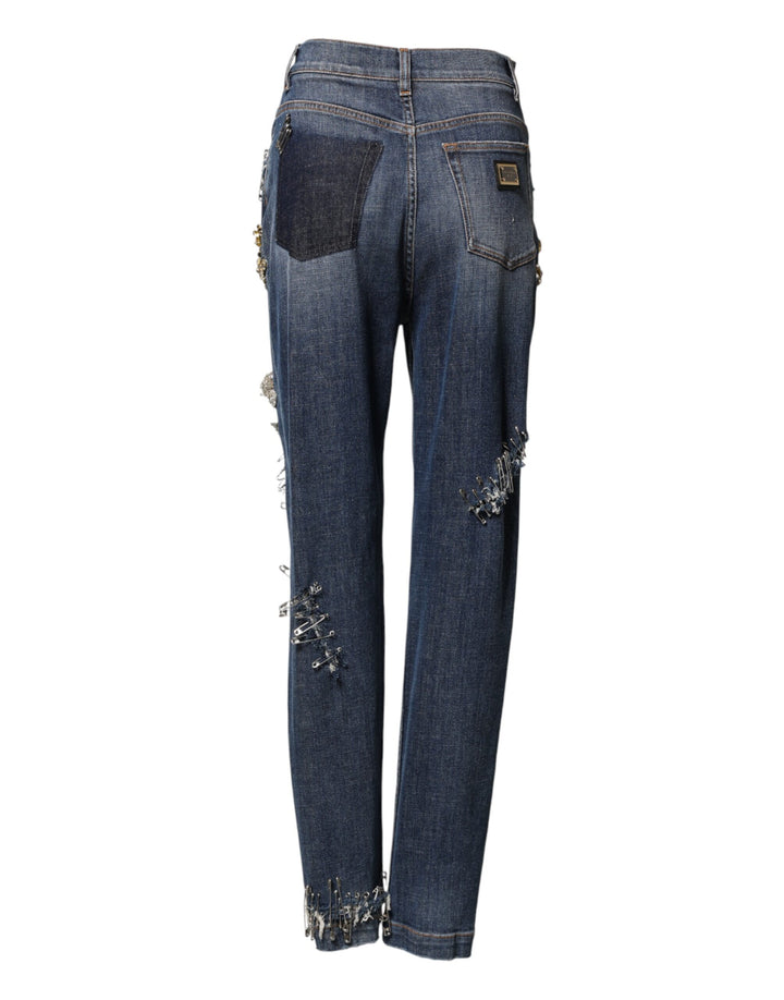Dolce & Gabbana Blue Cotton Rhinestone Embellish Denim Jeans by Dolce & Gabbana outlet now on sale