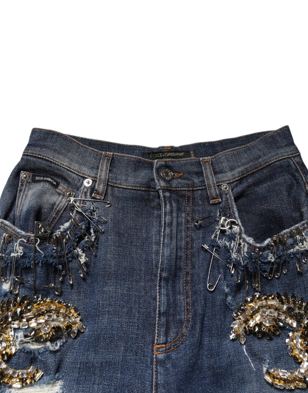 Dolce & Gabbana Blue Cotton Rhinestone Embellish Denim Jeans by Dolce & Gabbana outlet now on sale