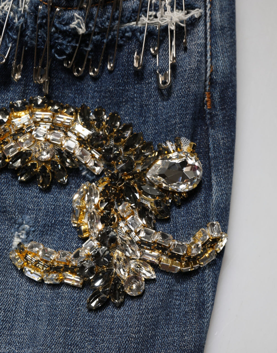 Dolce & Gabbana Blue Cotton Rhinestone Embellish Denim Jeans by Dolce & Gabbana outlet now on sale