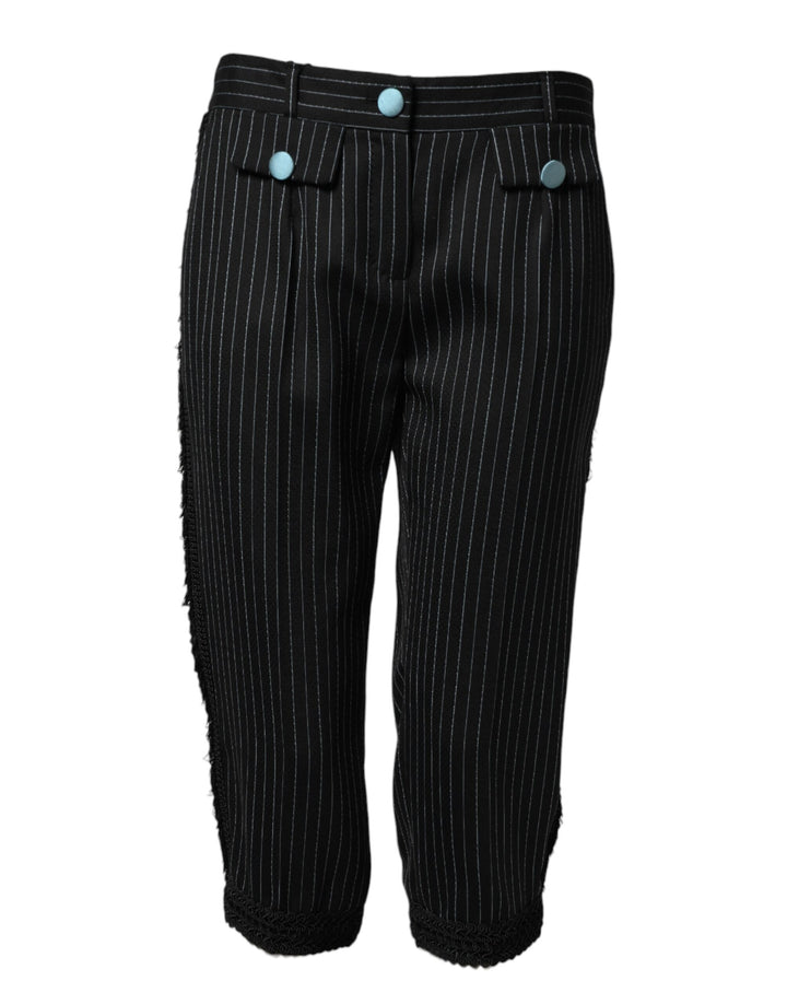 Dolce &amp; Gabbana Black Wool Stripes Cropped Trouser Pants by Dolce &amp; Gabbana outlet now on sale