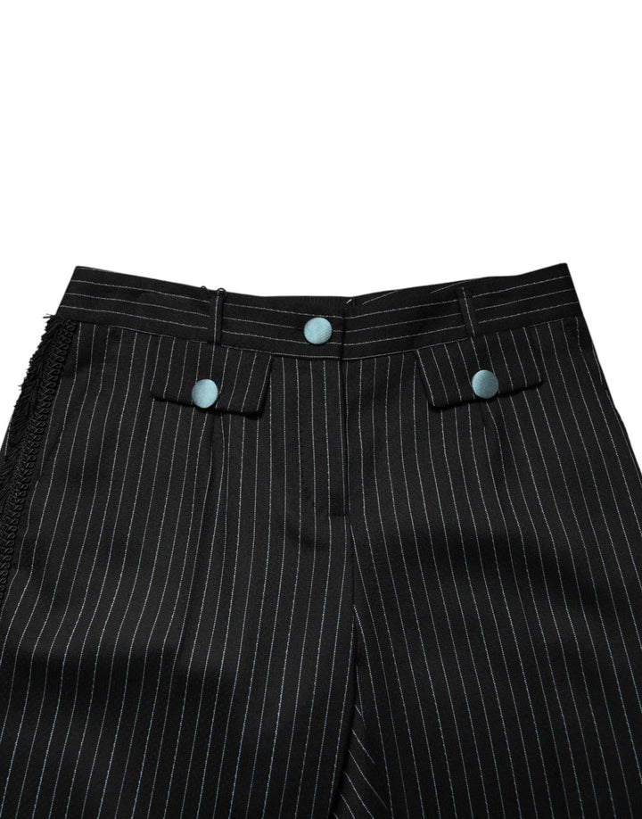 Dolce &amp; Gabbana Black Wool Stripes Cropped Trouser Pants by Dolce &amp; Gabbana outlet now on sale