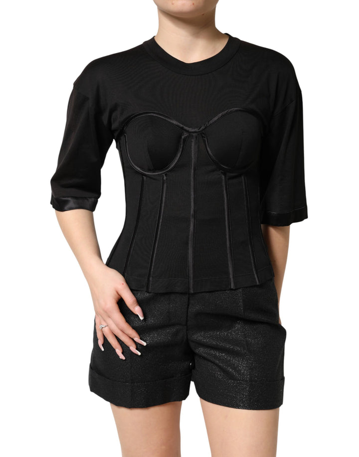 Dolce &amp; Gabbana Sample Sale Dolce &amp; Gabbana Black Cotton Bustier Corset Short Sleeves T-shirt - | Designer outlet