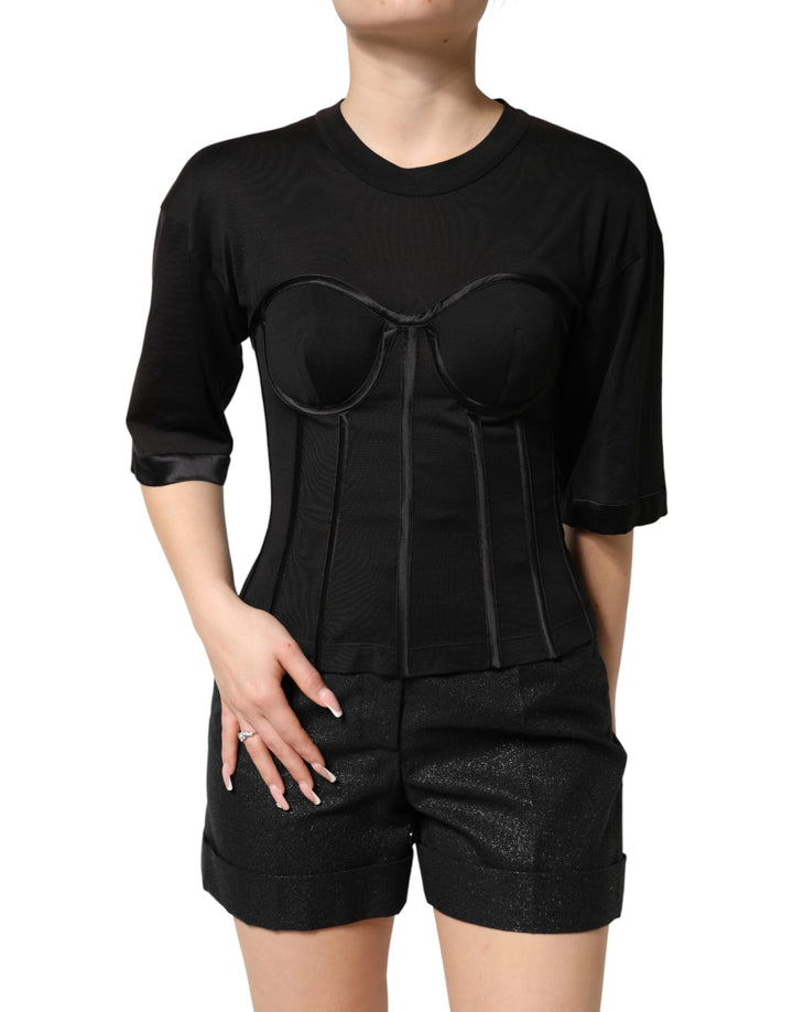 Dolce &amp; Gabbana Sample Sale Dolce &amp; Gabbana Black Cotton Bustier Corset Short Sleeves T-shirt - | Designer outlet