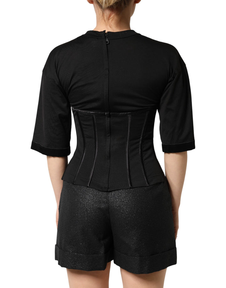 Dolce &amp; Gabbana Sample Sale Dolce &amp; Gabbana Black Cotton Bustier Corset Short Sleeves T-shirt - | Designer outlet