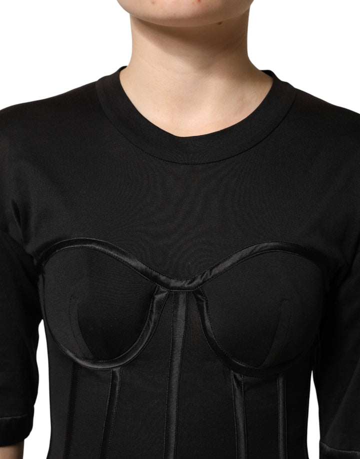 Dolce &amp; Gabbana Sample Sale Dolce &amp; Gabbana Black Cotton Bustier Corset Short Sleeves T-shirt - | Designer outlet