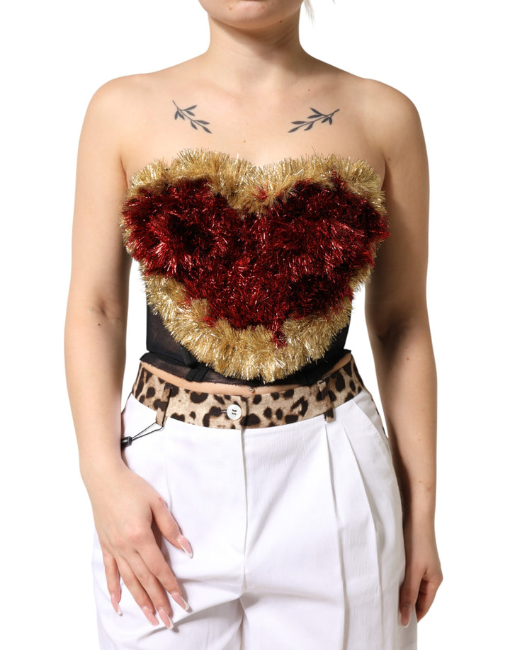 Dolce &amp; Gabbana Sample Sale Dolce &amp; Gabbana Black Gold Heart Bustier Corset Tinsel Top - | Designer outlet
