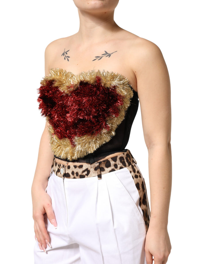 Dolce &amp; Gabbana Sample Sale Dolce &amp; Gabbana Black Gold Heart Bustier Corset Tinsel Top - | Designer outlet