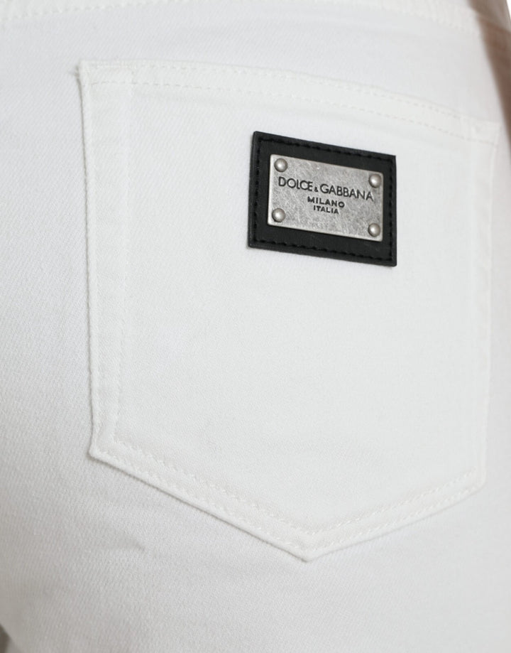 Dolce & Gabbana Wide Leg White Cotton Cropped Denim Jeans by Dolce & Gabbana outlet now on sale
