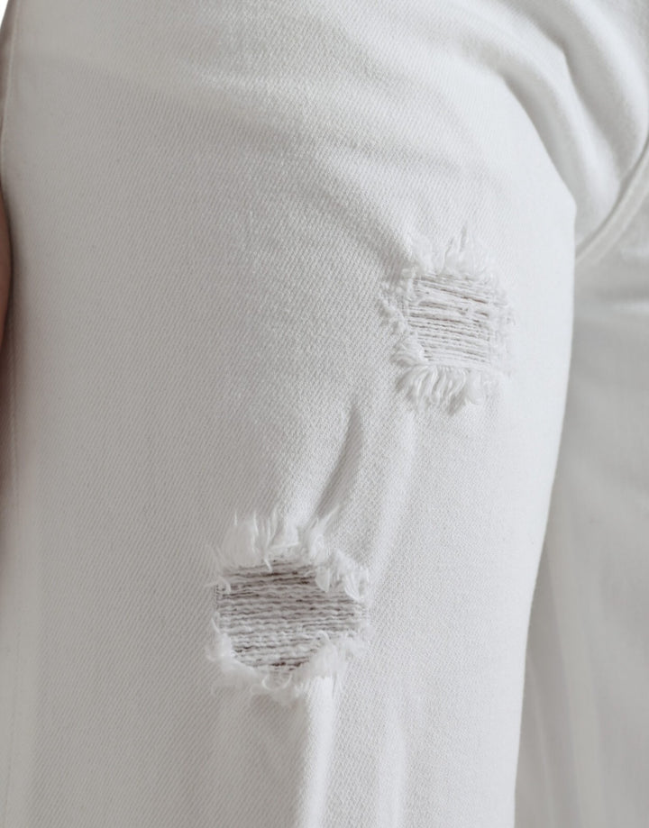 Dolce & Gabbana Wide Leg White Cotton Cropped Denim Jeans by Dolce & Gabbana outlet now on sale