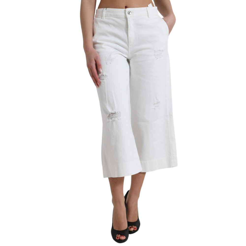 Dolce & Gabbana Wide Leg White Cotton Cropped Denim Jeans by Dolce & Gabbana outlet now on sale