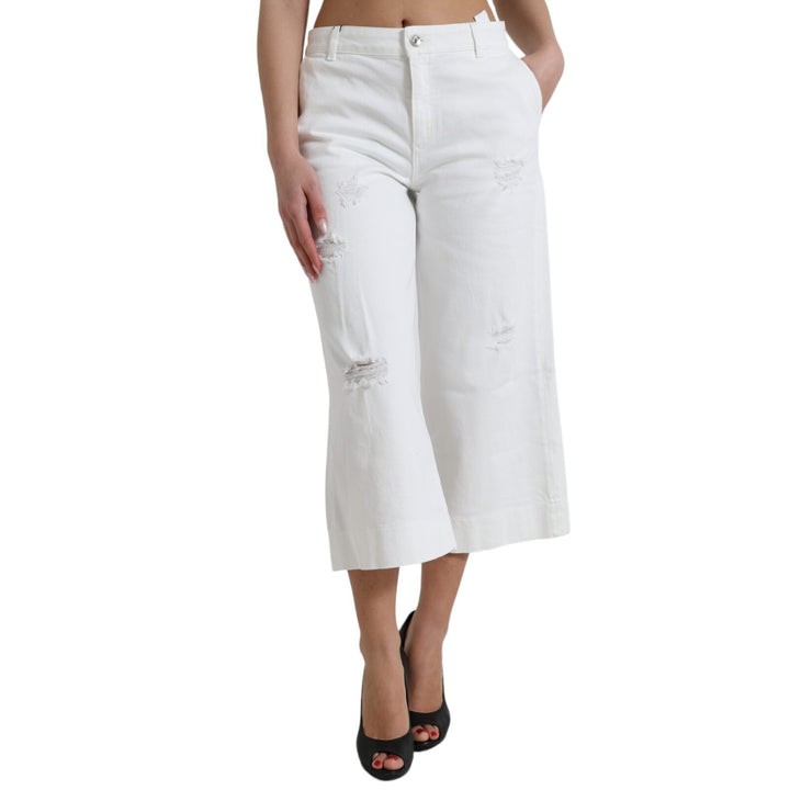 Dolce & Gabbana Wide Leg White Cotton Cropped Denim Jeans by Dolce & Gabbana outlet now on sale