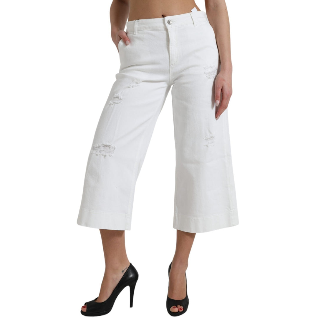 Dolce & Gabbana Wide Leg White Cotton Cropped Denim Jeans by Dolce & Gabbana outlet now on sale