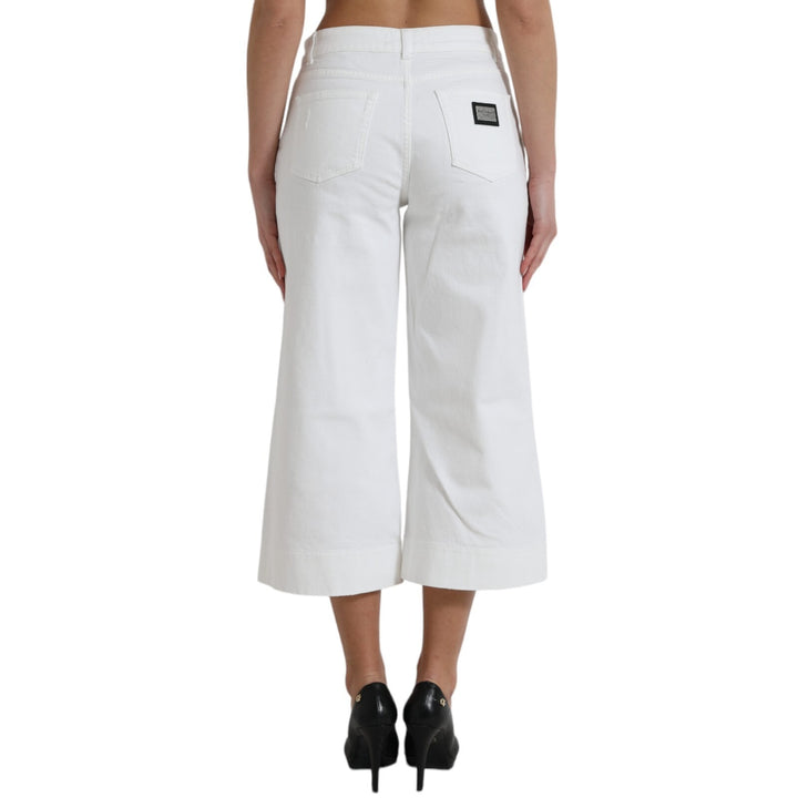 Dolce & Gabbana Wide Leg White Cotton Cropped Denim Jeans by Dolce & Gabbana outlet now on sale