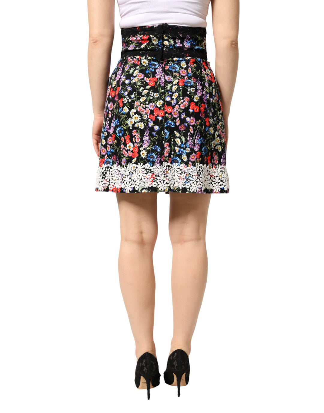 Dolce &amp; Gabbana Sample Sale Dolce &amp; Gabbana Black Floral Lace Cotton HighWaist Mini Skirt - | Designer outlet