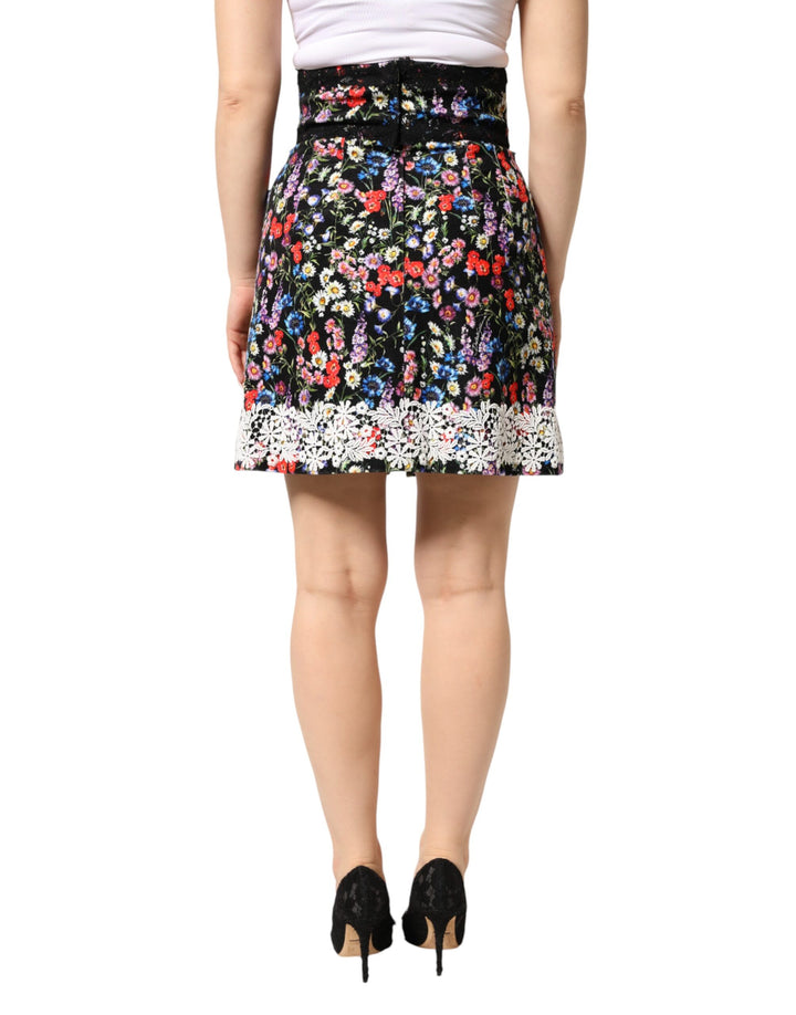 Dolce &amp; Gabbana Sample Sale Dolce &amp; Gabbana Black Floral Lace Cotton HighWaist Mini Skirt - | Designer outlet