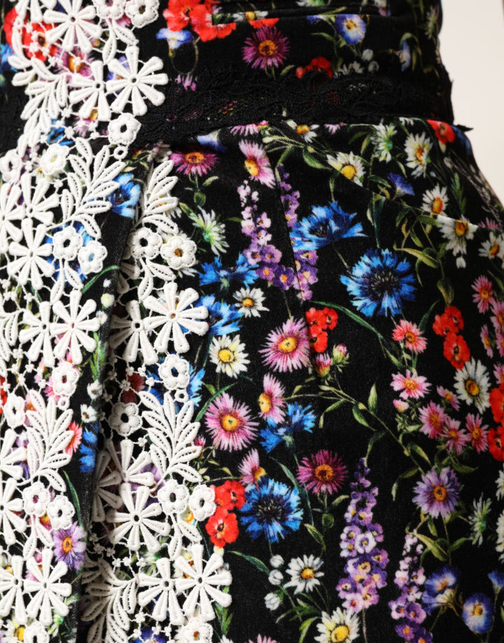 Dolce &amp; Gabbana Sample Sale Dolce &amp; Gabbana Black Floral Lace Cotton HighWaist Mini Skirt - | Designer outlet