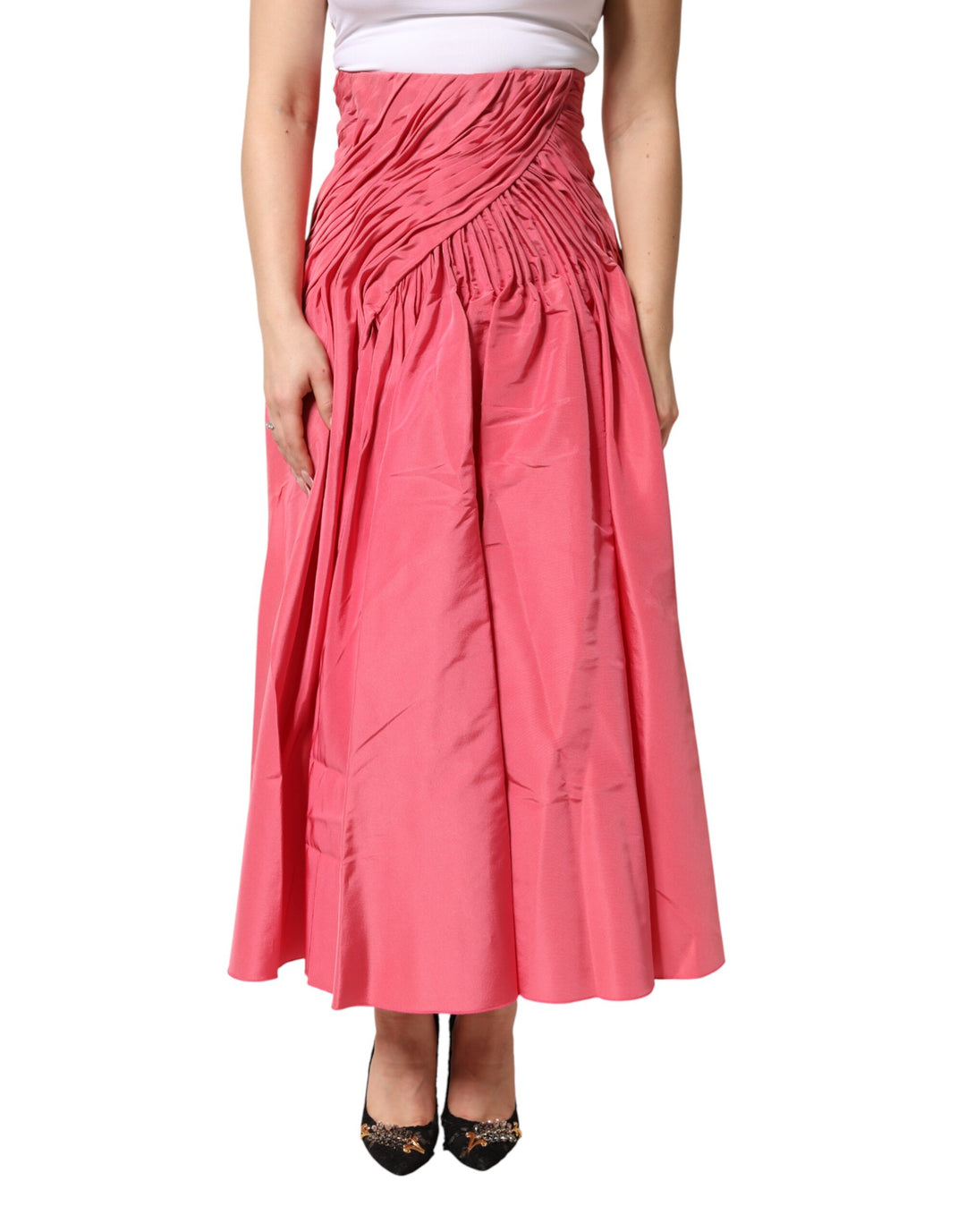 Dolce &amp; Gabbana Pink Silk Pleated High Waist Midi Skirt by Dolce &amp; Gabbana outlet now on sale