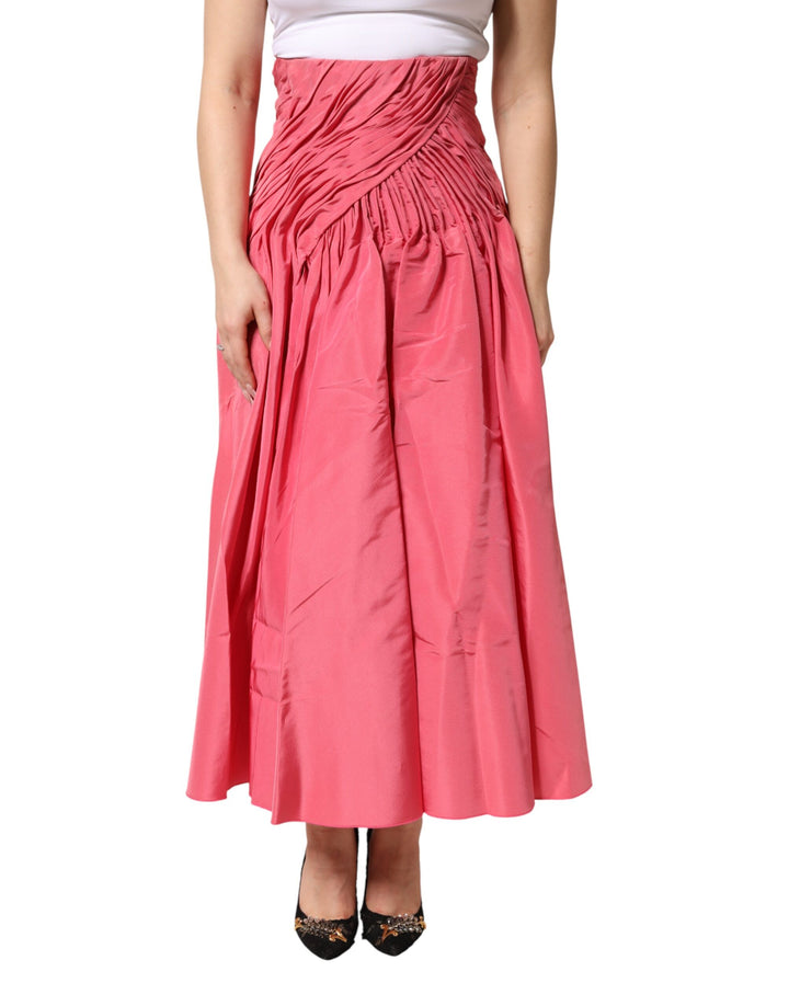 Dolce &amp; Gabbana Pink Silk Pleated High Waist Midi Skirt by Dolce &amp; Gabbana outlet now on sale