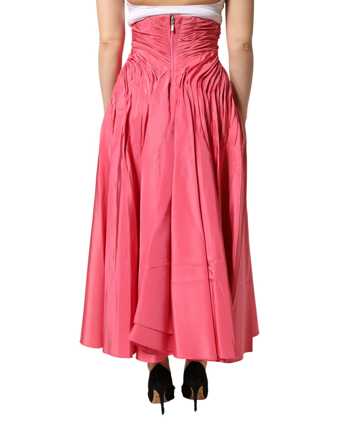 Dolce &amp; Gabbana Pink Silk Pleated High Waist Midi Skirt by Dolce &amp; Gabbana outlet now on sale