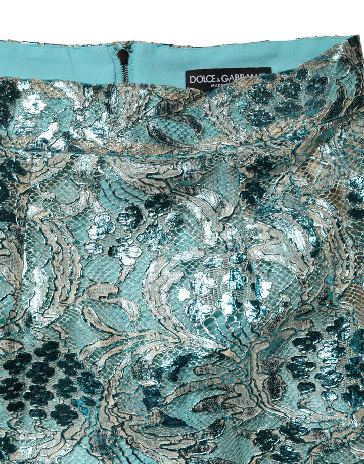 Dolce &amp; Gabbana Sample Sale Dolce &amp; Gabbana Blue Floral Brocade High Waist Mini Skirt - | Designer outlet