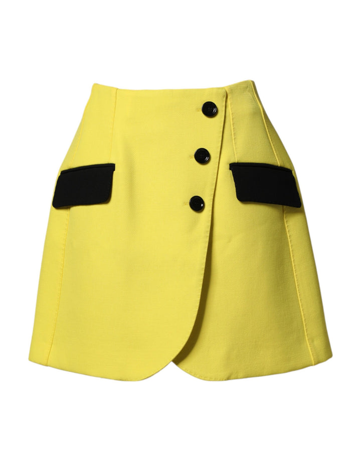 Dolce &amp; Gabbana Sample Sale Dolce &amp; Gabbana Yellow Wool Buttoned High Waist Mini Skirt - | Designer outlet