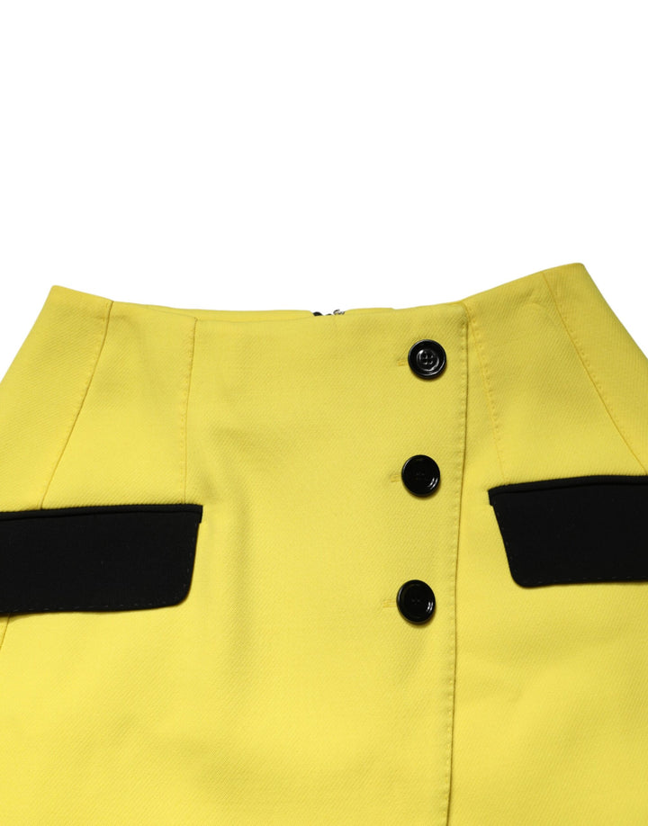 Dolce &amp; Gabbana Sample Sale Dolce &amp; Gabbana Yellow Wool Buttoned High Waist Mini Skirt - | Designer outlet