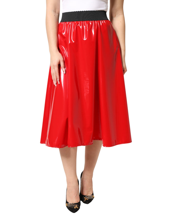 Dolce &amp; Gabbana Sample Sale Dolce &amp; Gabbana Glossy Red Polyester High Waist Midi Skirt - | Designer outlet