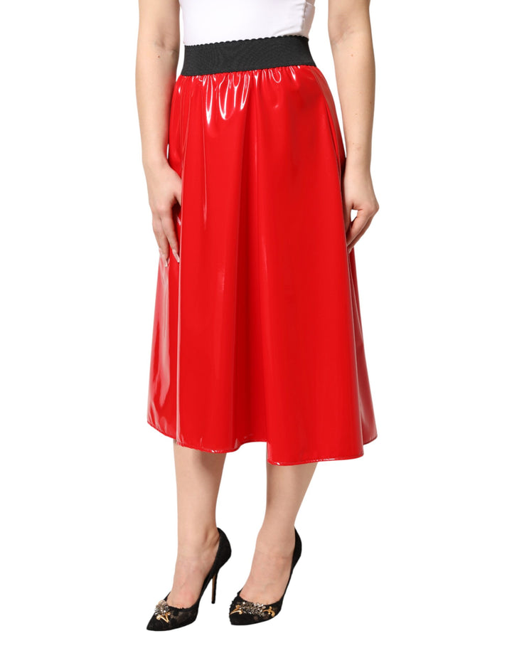 Dolce &amp; Gabbana Sample Sale Dolce &amp; Gabbana Glossy Red Polyester High Waist Midi Skirt - | Designer outlet