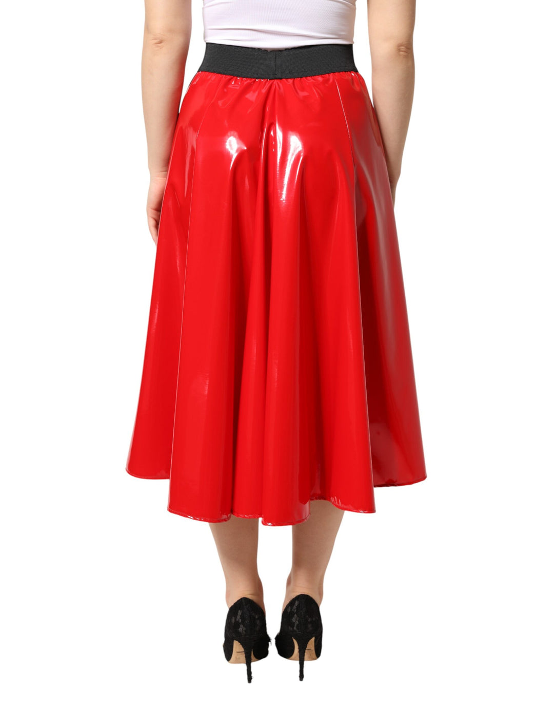 Dolce &amp; Gabbana Sample Sale Dolce &amp; Gabbana Glossy Red Polyester High Waist Midi Skirt - | Designer outlet