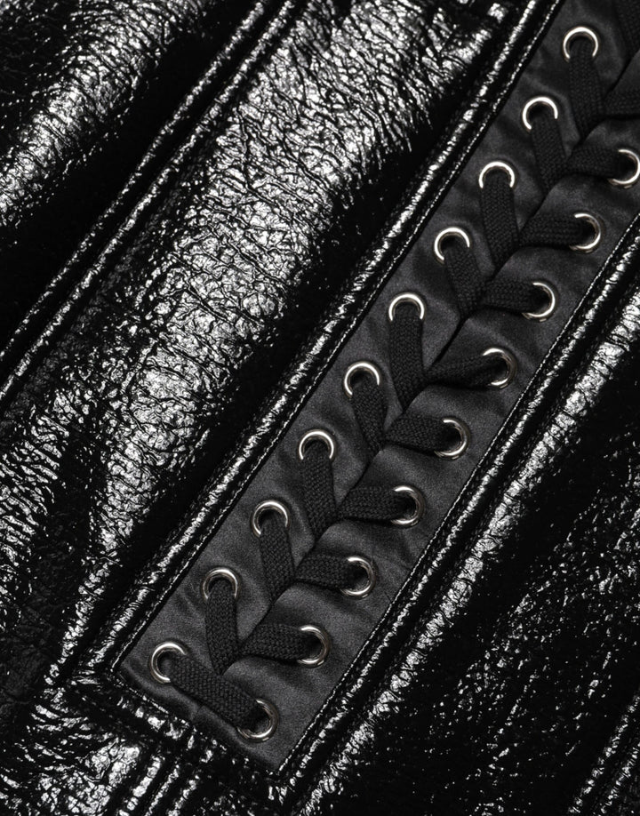 Dolce & Gabbana Black Nylon Eyelet Detail Coated Mini Skirt by Dolce & Gabbana outlet now on sale