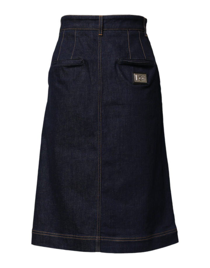 Dolce &amp; Gabbana Dark Blue Cotton A-line Denim Midi Skirt by Dolce &amp; Gabbana outlet now on sale