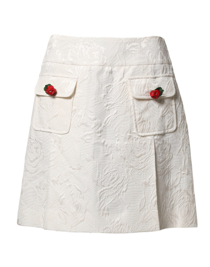 Dolce &amp; Gabbana Sample Sale Dolce &amp; Gabbana White Floral Brocade High Waist Mini Skirt - | Designer outlet