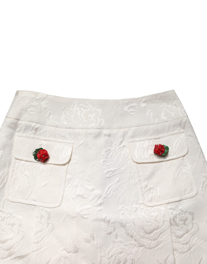 Dolce &amp; Gabbana Sample Sale Dolce &amp; Gabbana White Floral Brocade High Waist Mini Skirt - | Designer outlet