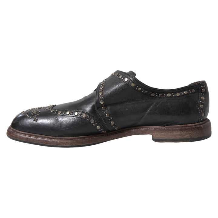 Dolce & Gabbana Black Leather Monk Strap Studded Dress Shoes