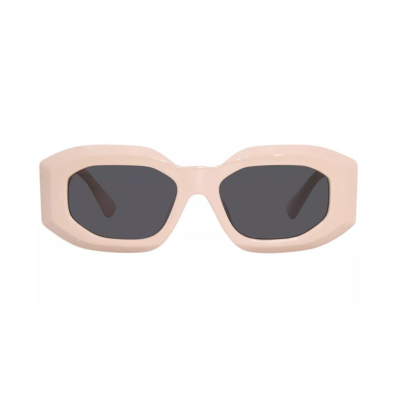 Versace Oval Full Rim, with a Pink frame and Dark Grey lens.